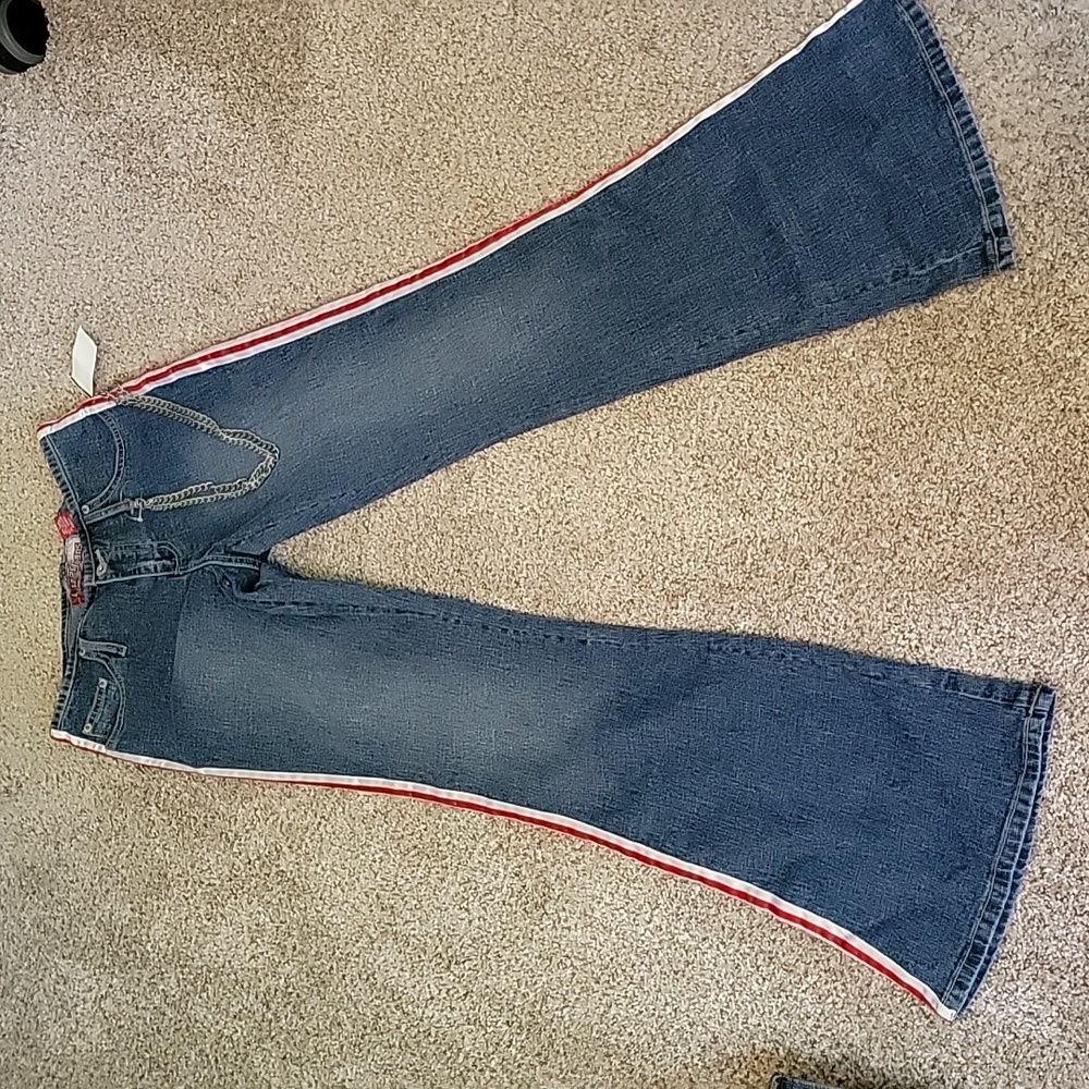 Vintage y2k Lazer Bootcut chain striped  jeans Skate Punk